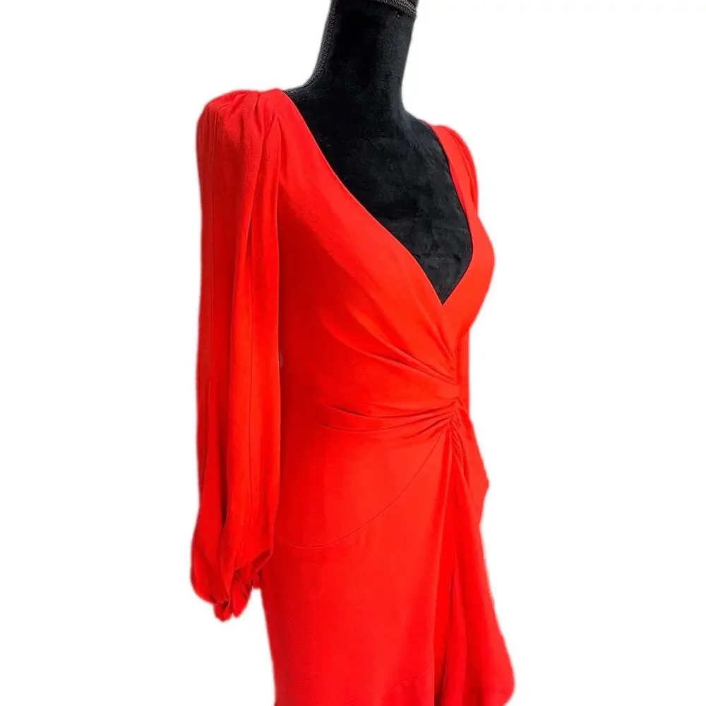 Maria Lucia Hohan Red Ruffle Wrap Dress - Women's Size 2